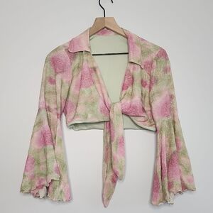 Floral Tie Dye Blouse - Pink and Green